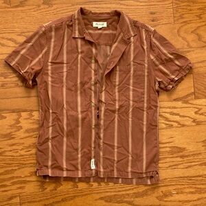 Madewell Men’s Burn Orange Striped Short Sleeve Button Up